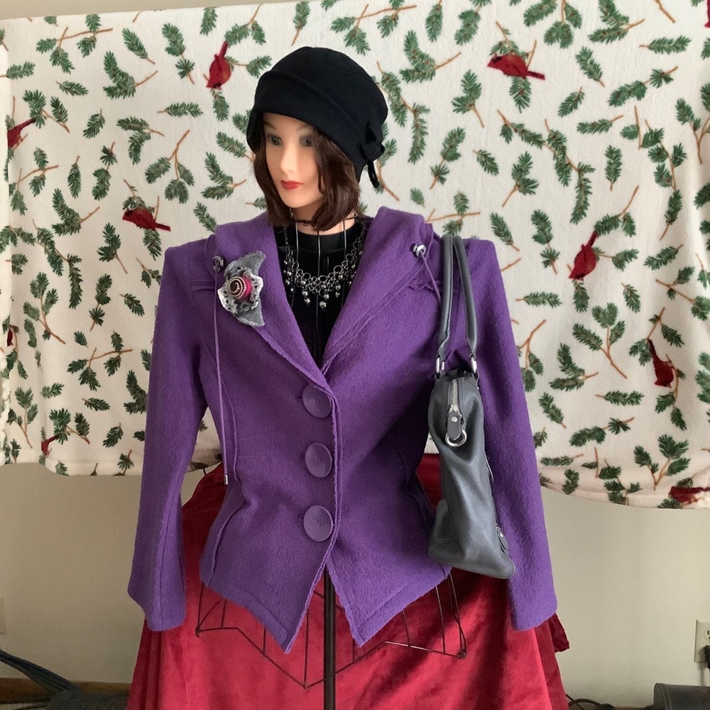 Linea Domani Wool Purple Hooded Jacket - Picture 5 of 8